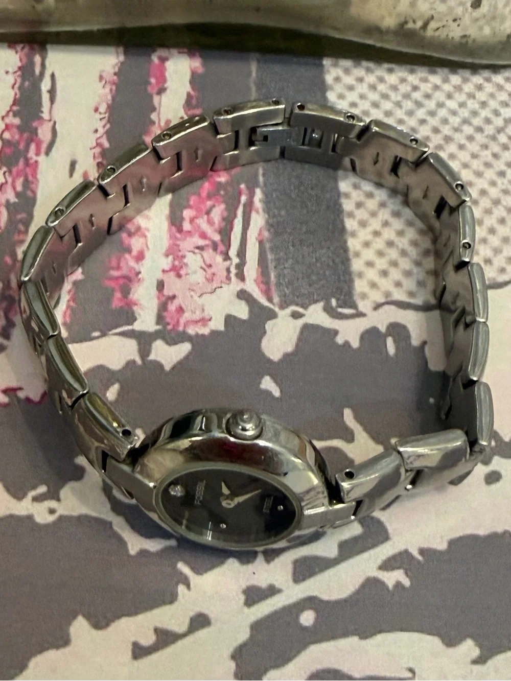 Fossil Arkitekt Silver-Tone Ladies Watch with Black Dial and Diamond Accent
